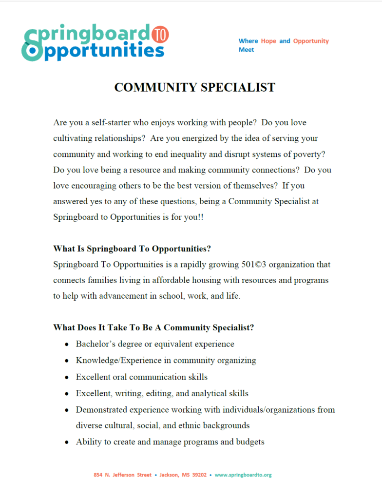 Community specialist job description