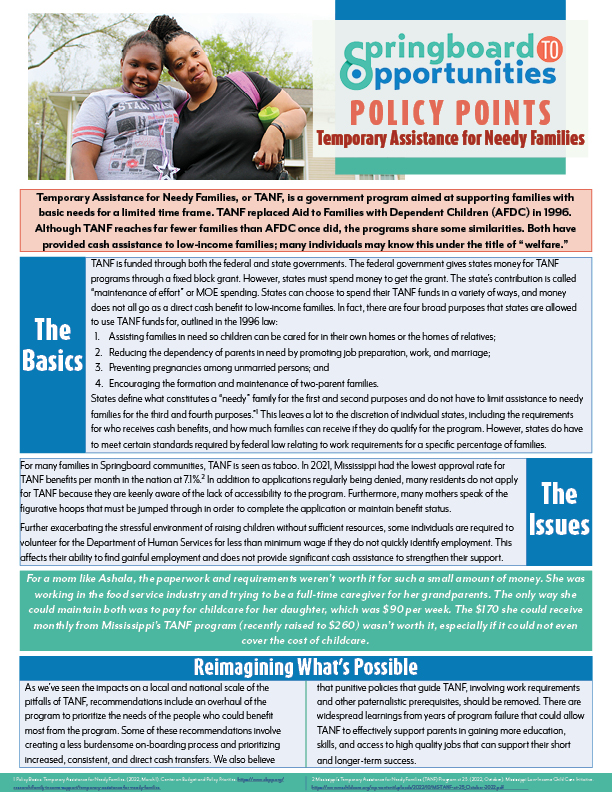 Policy Points - Temporary Assistance for Need Families