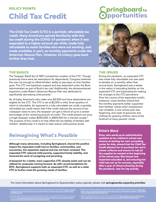 A preview of the Child Tax Credit policy brief.