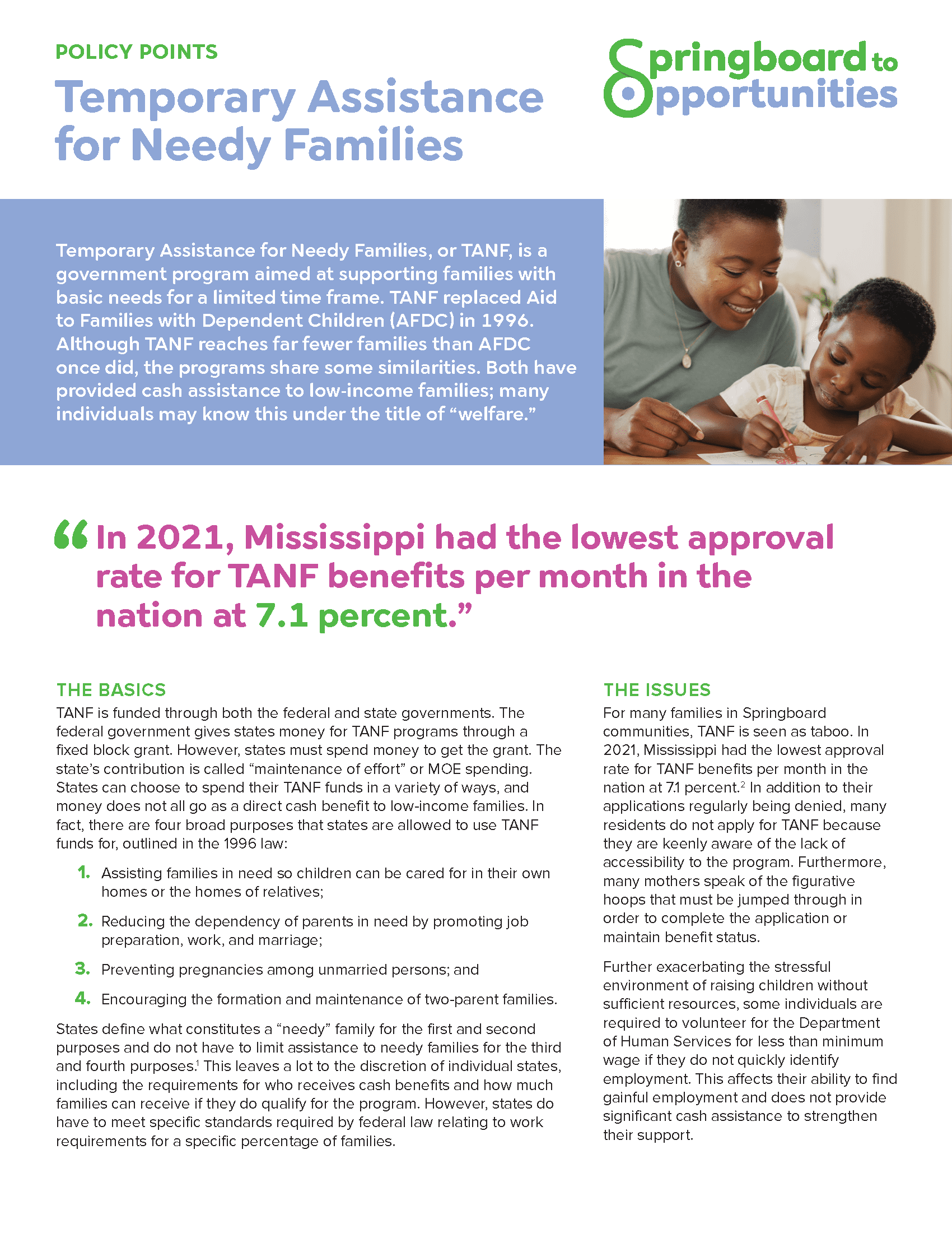 Preview of the Temporary Assistance for Needy Families policy brief.