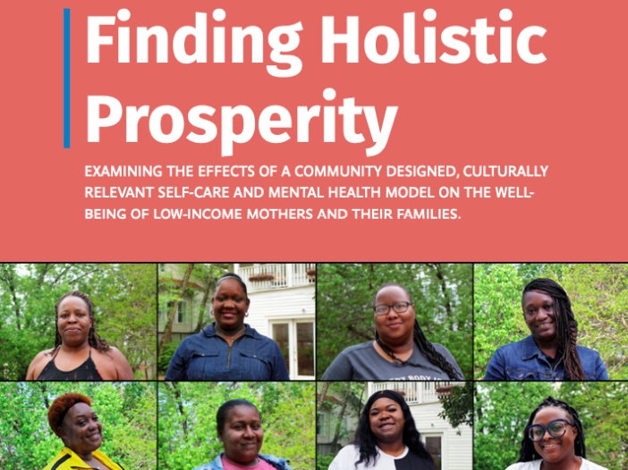 Finding Holistic Prosperity report cover, featuring images of eight moms