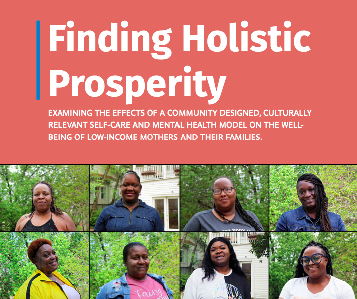 Finding Holistic Prosperity report cover, featuring images of eight moms